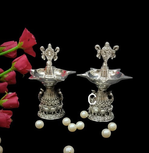 German Silver shanku Chakra deepam Pair