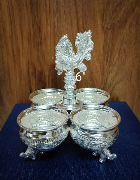 German Silver Special Naxi Work 4 Bowl panchapala/Kumkum Bowl