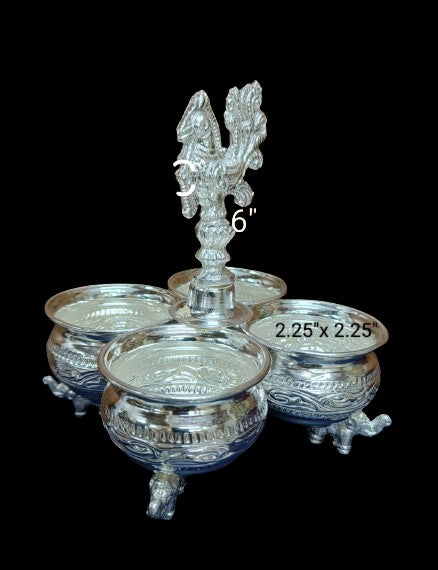German Silver Special Naxi Work 4 Bowl panchapala/Kumkum Bowl
