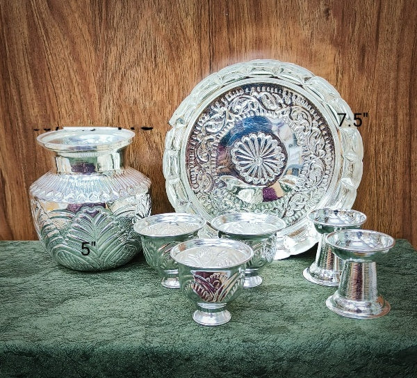 German Silver Pooja thali Combo Set