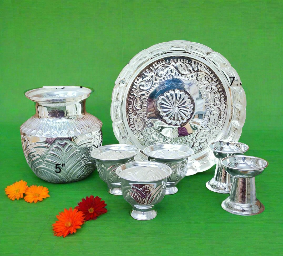 German Silver Pooja thali Combo Set