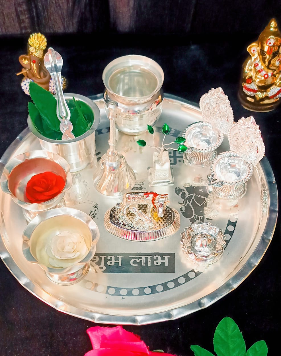 German Silver Pooja thali Set of 15 Pieces