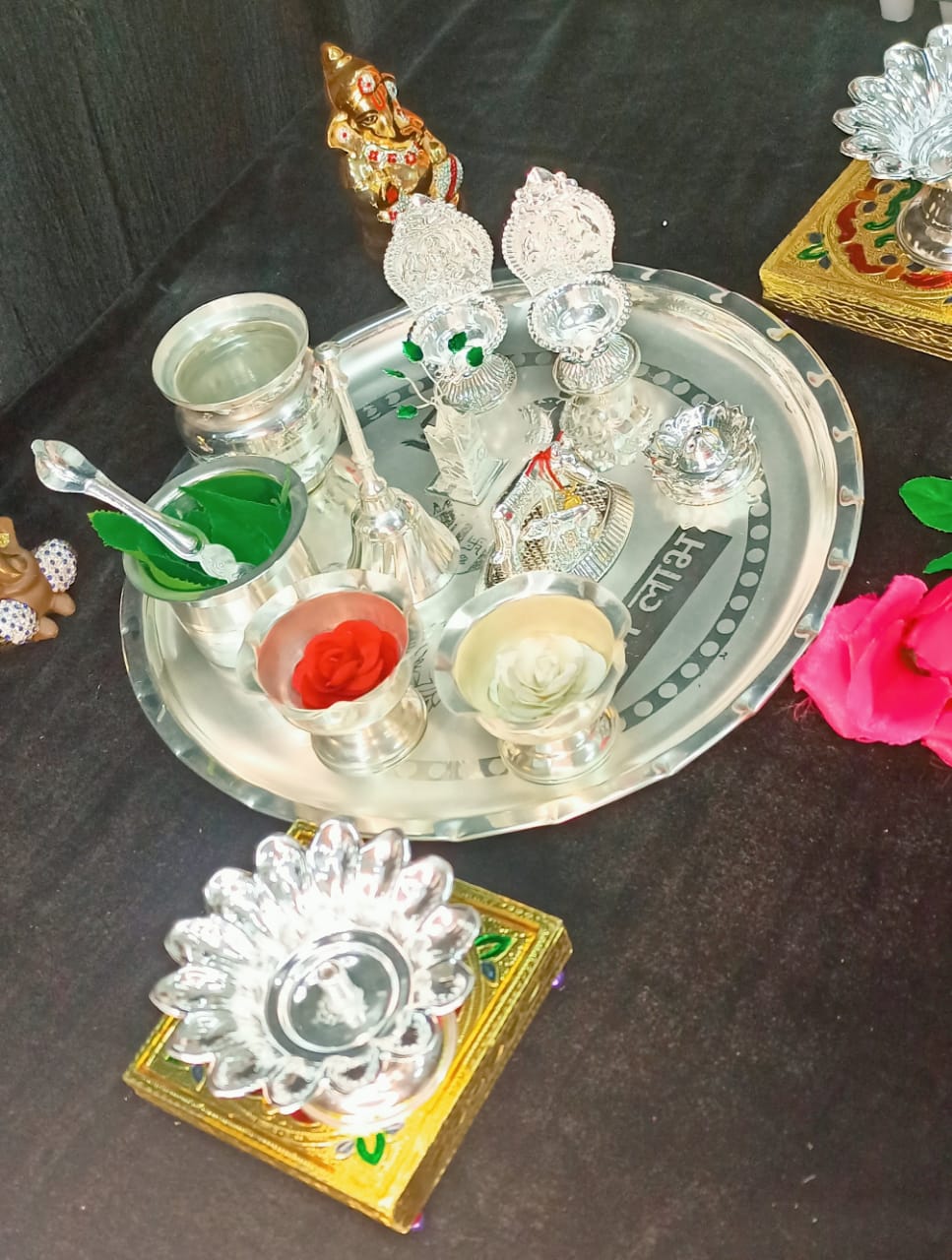 German Silver Pooja thali Set of 15 Pieces