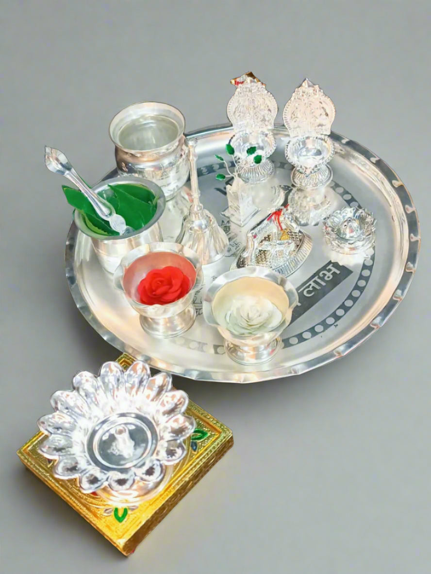 German Silver Pooja thali Set of 15 Pieces