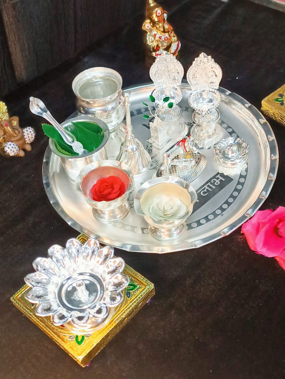 German Silver Pooja thali Set of 15 Pieces