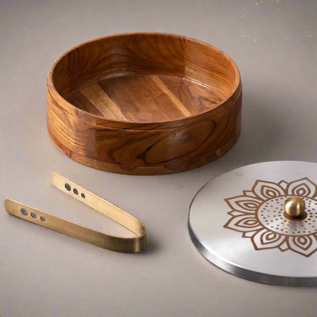 wooden with laser etching flower design casserole/chapati box for kitchen/gift item