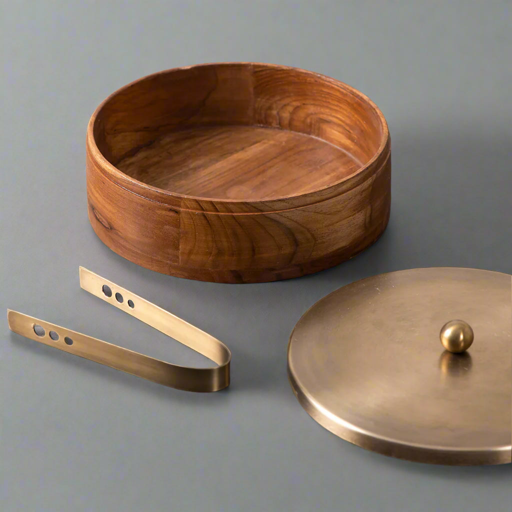 wooden with copper coated lid casserole/chapati box for kitchen/gift item