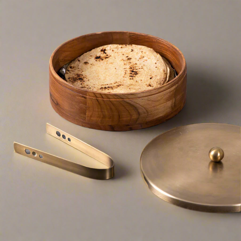 wooden with brass coated lid casserole/chapati box for kitchen/gift item