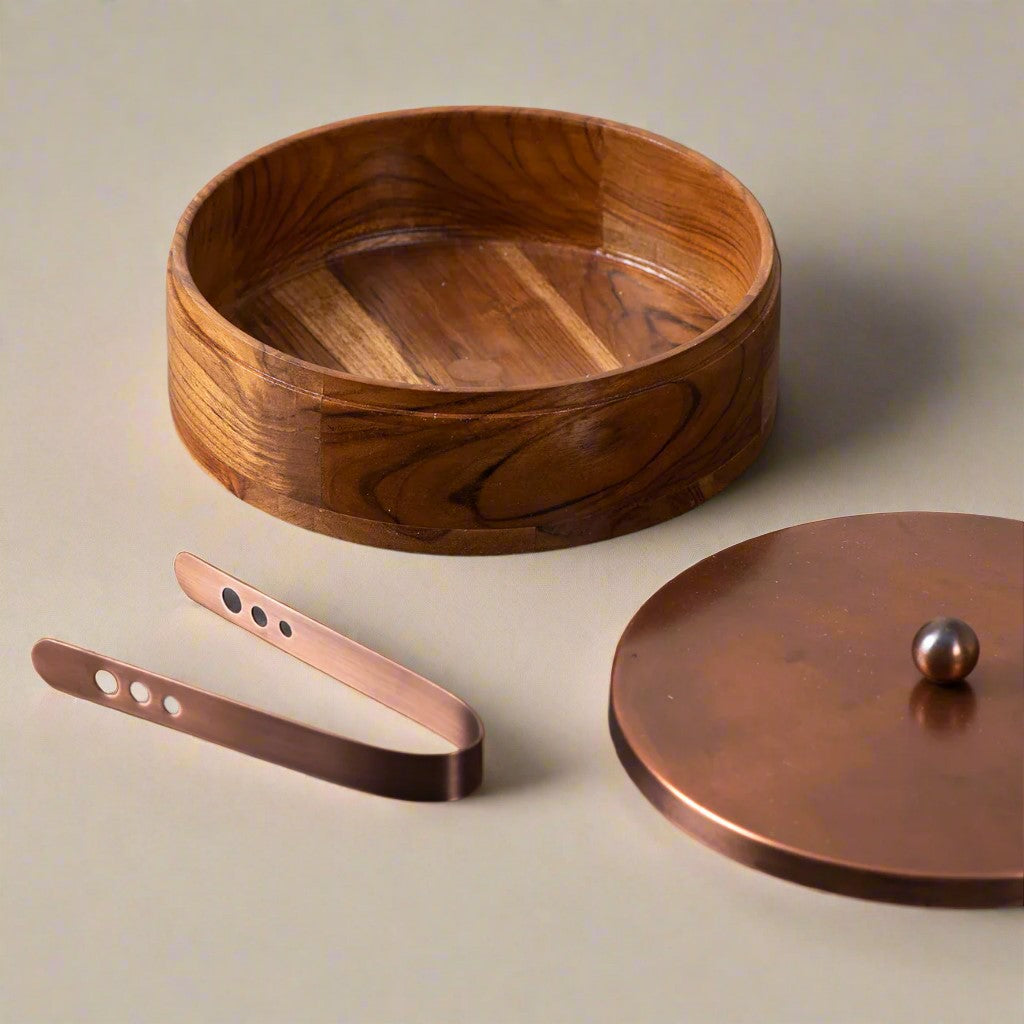 wooden with laser casserole/chapati box for kitchen/gift item, coper color