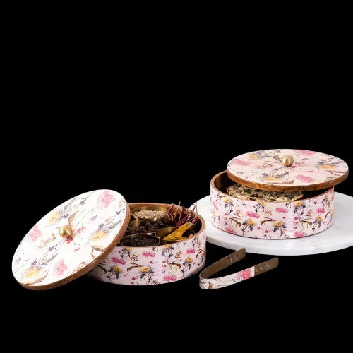 set of 2 wooden epoxy pink casserole with matching spice box for kitchen/gift item