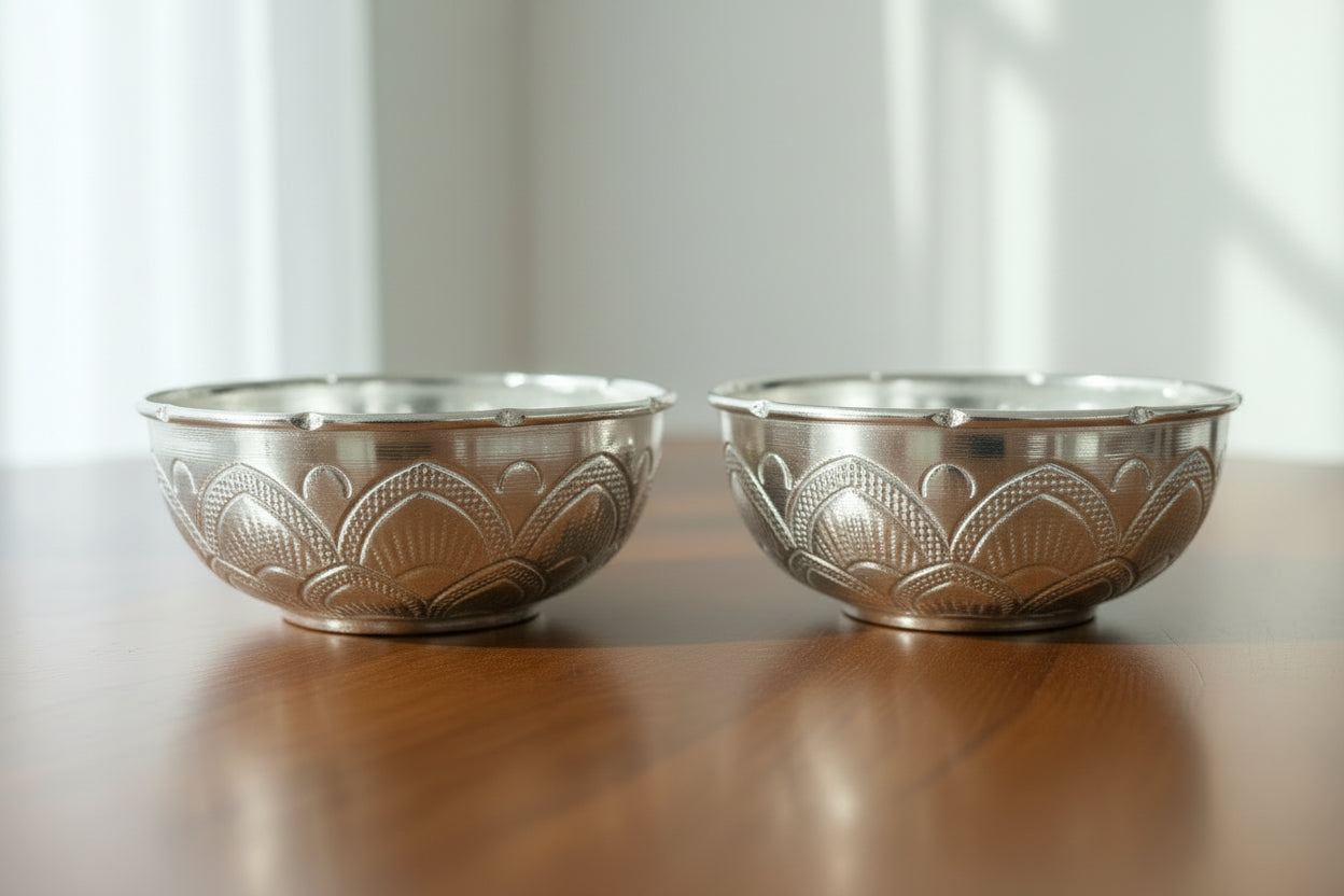 German Silver Bowl Set – 2 Pieces, 4" Size for Sweets &