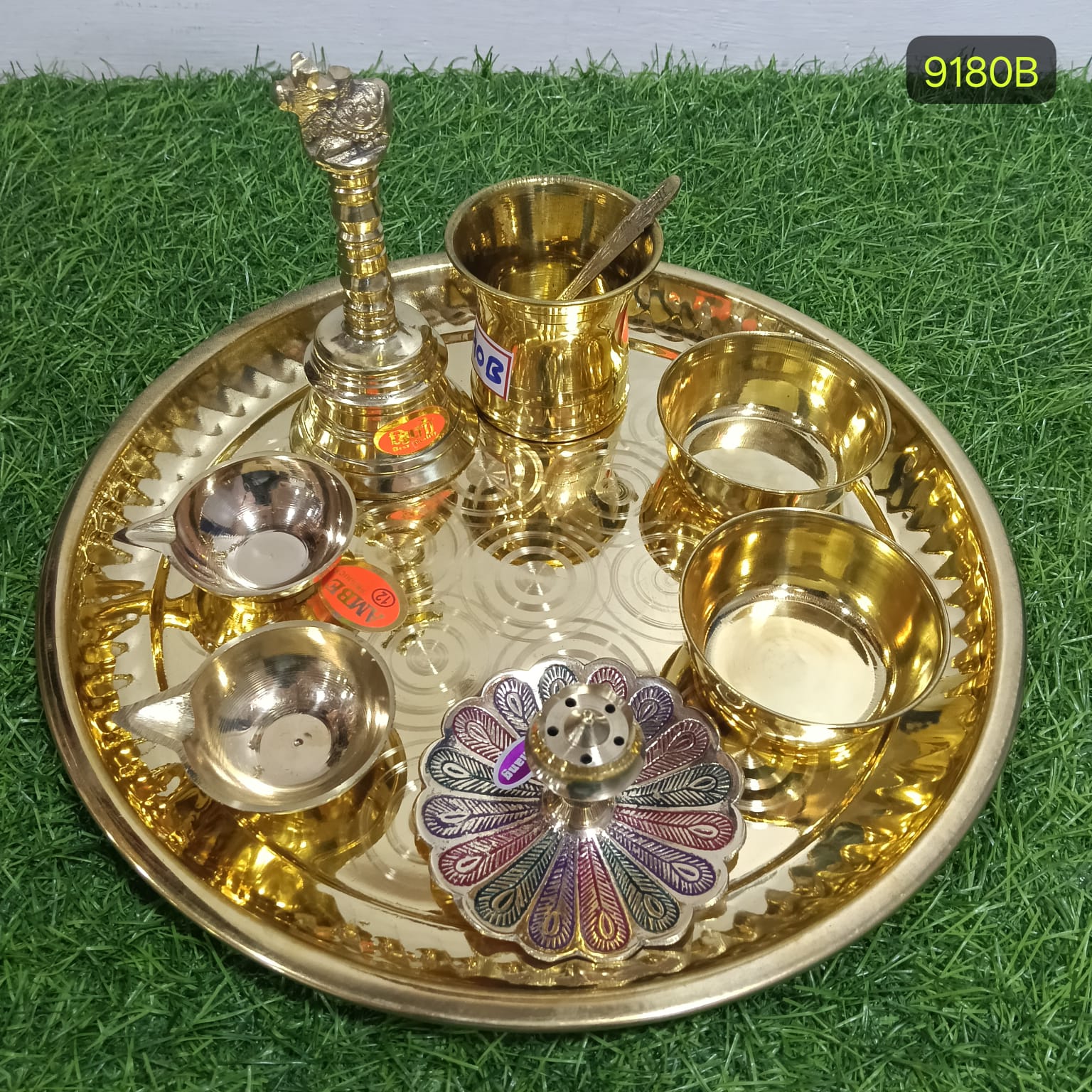 brass pooja thali set – Traditional Housewarming Gift , 9  pieces set