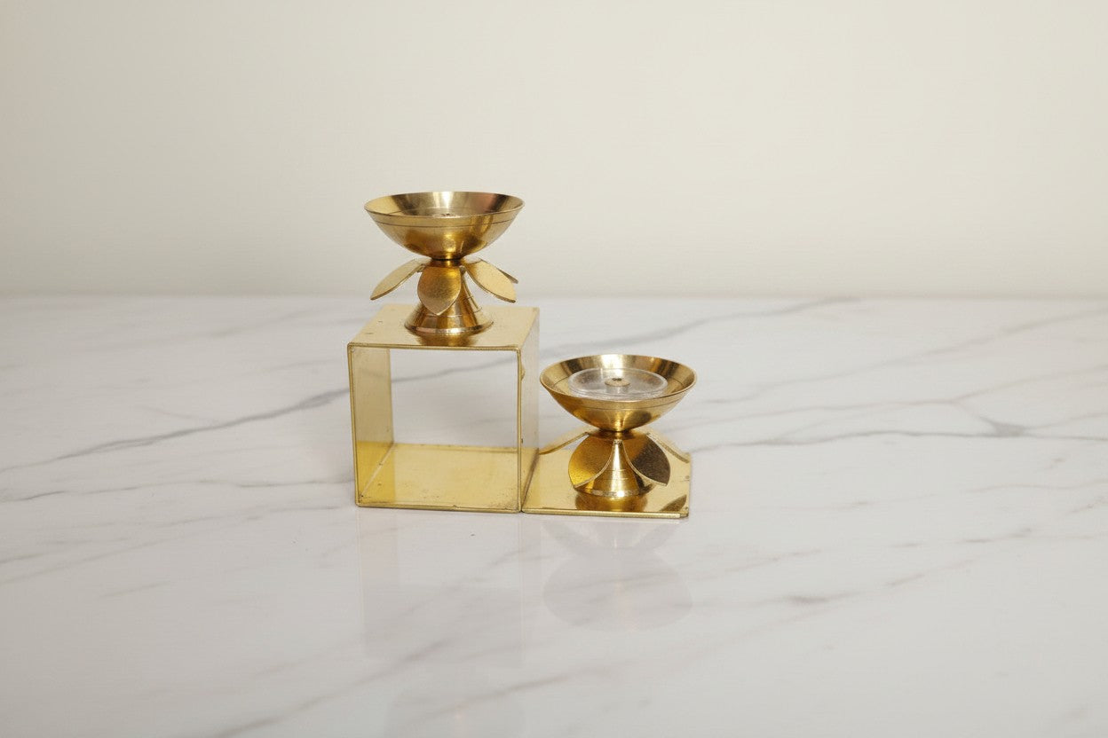 Brass 2-Step Diya Pair – Traditional Ritual Lamps