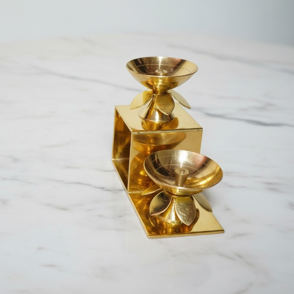 Brass 2-Step Diya Pair – Traditional Ritual Lamps
