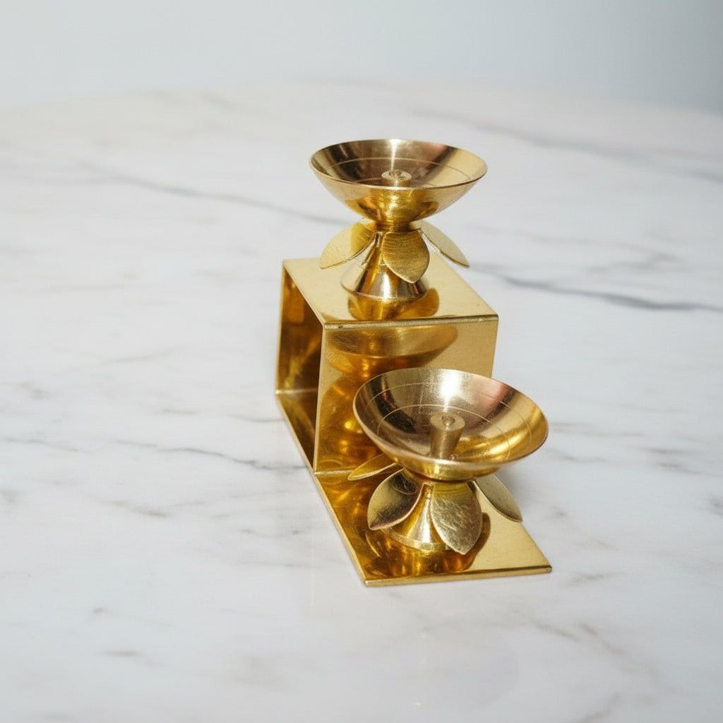 Brass 2-Step Diya Pair – Traditional Ritual Lamps