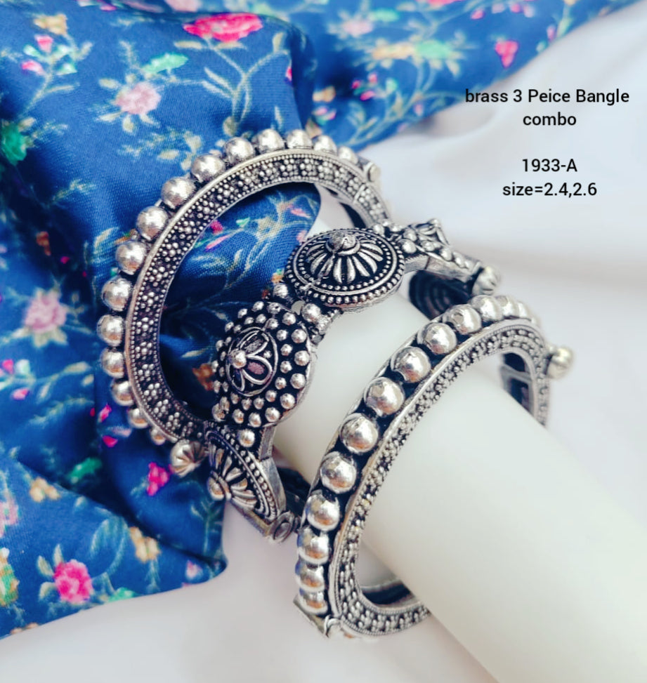 Silver replica/german silver 3 piece openable bangles combo for women