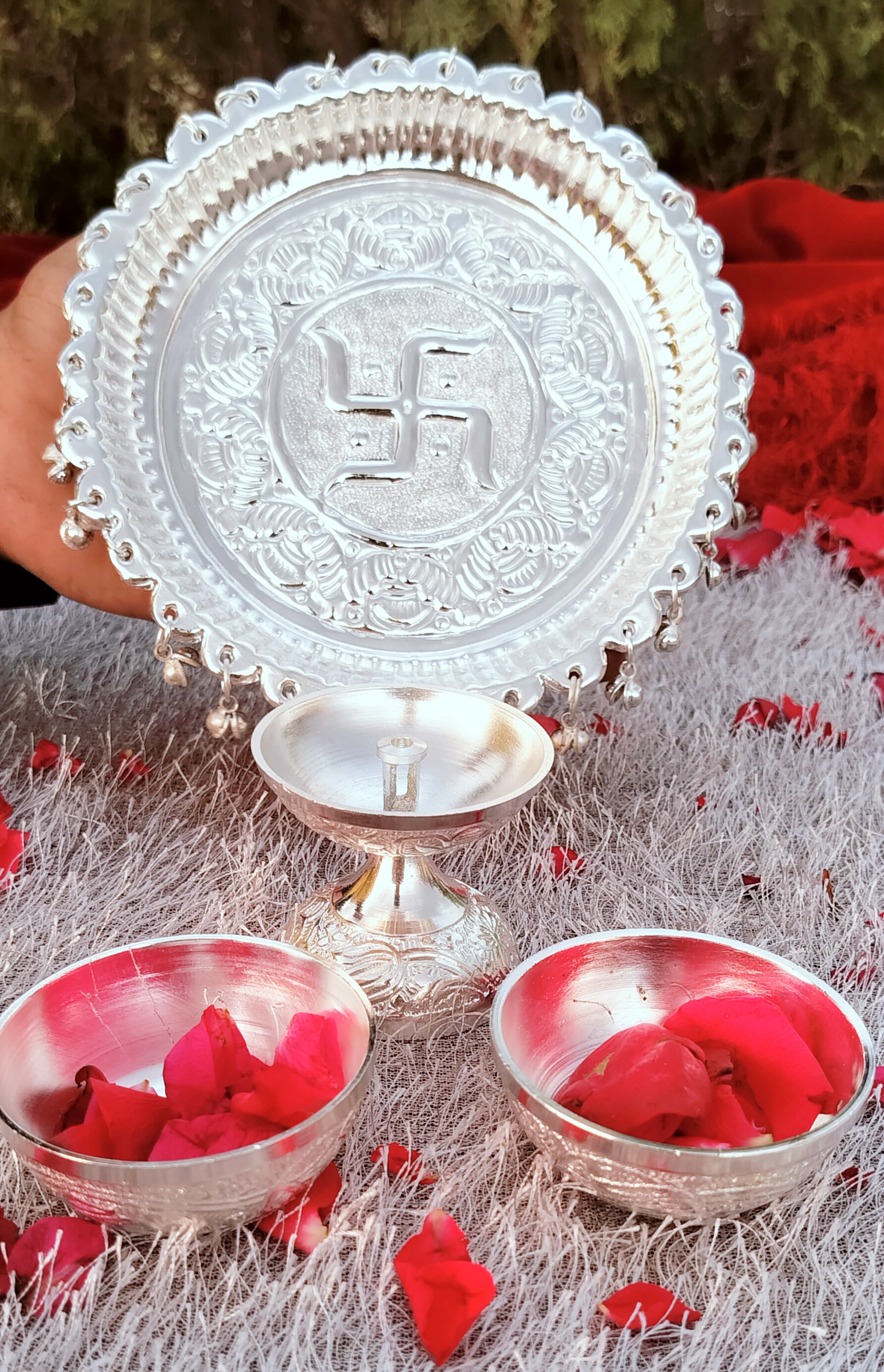 German Silver Combo Pooja Plate thali Set