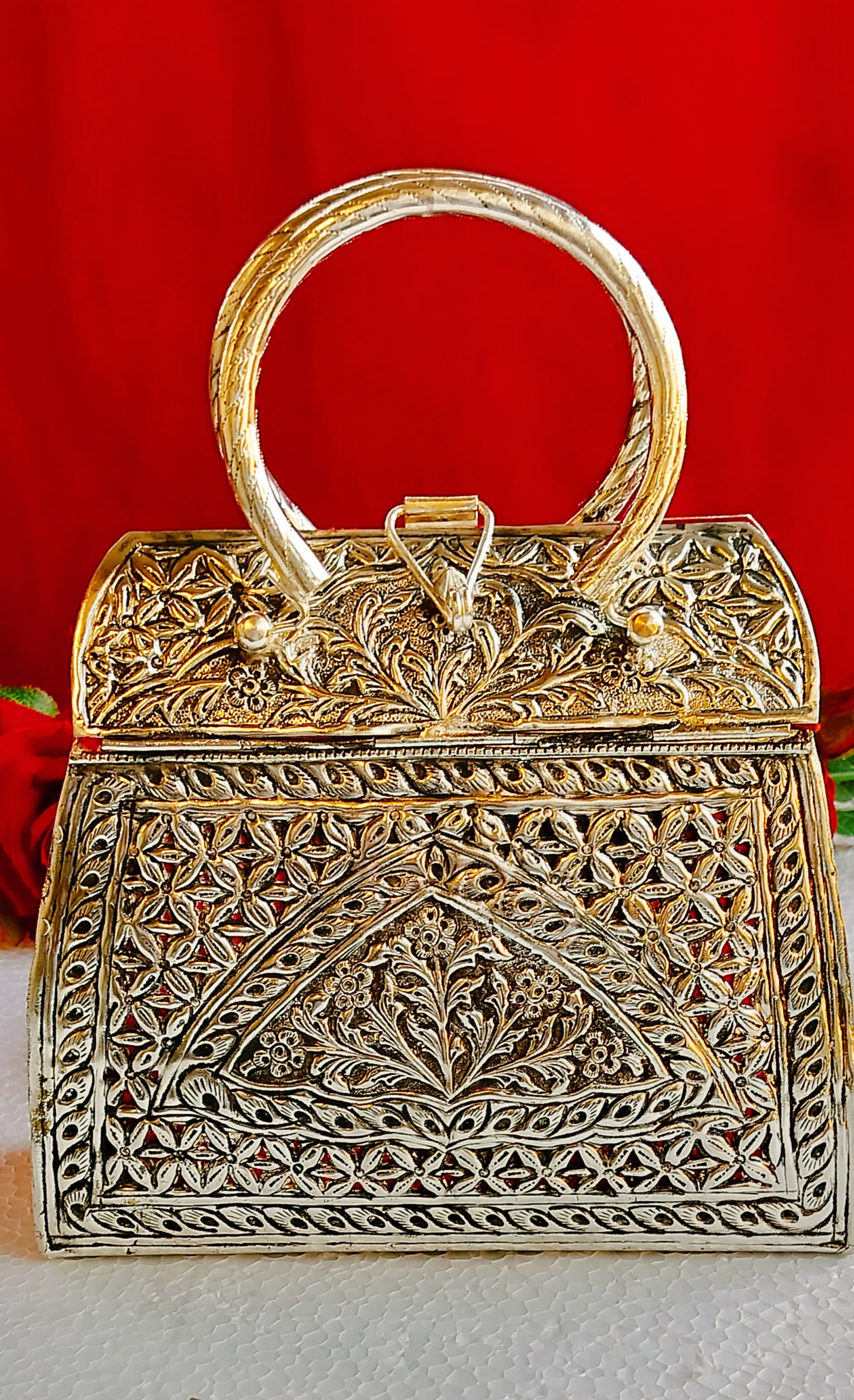 German silver antique finish new design handle clutch/purse for gift