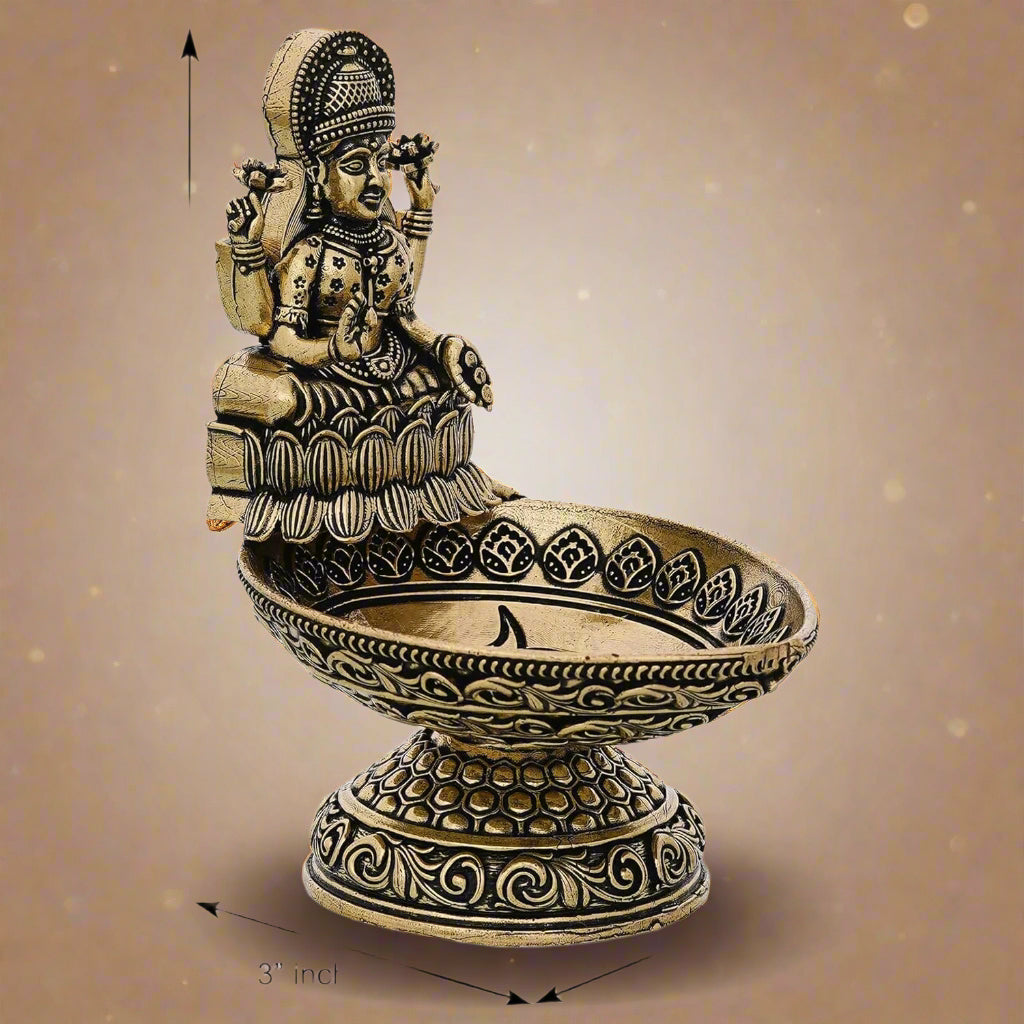 Set of 2 Brass Lakshmi Diya – Radiant Symbols of Wealth, Wisdom & Divine Grace