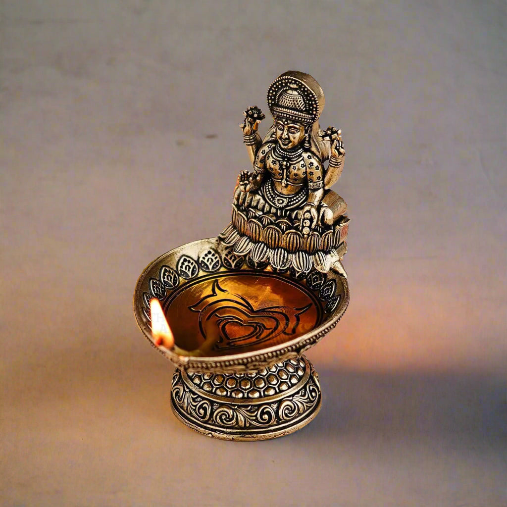 Set of 2 Brass Lakshmi Diya – Radiant Symbols of Wealth, Wisdom & Divine Grace