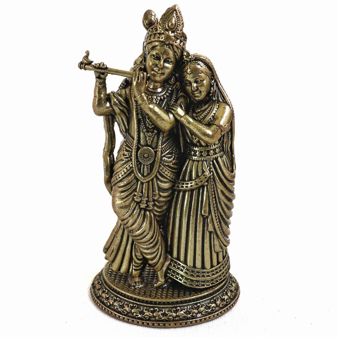 Small Brass Radha Krishna Idol – Eternal Symbols of Divine Love, Harmony & Blessings