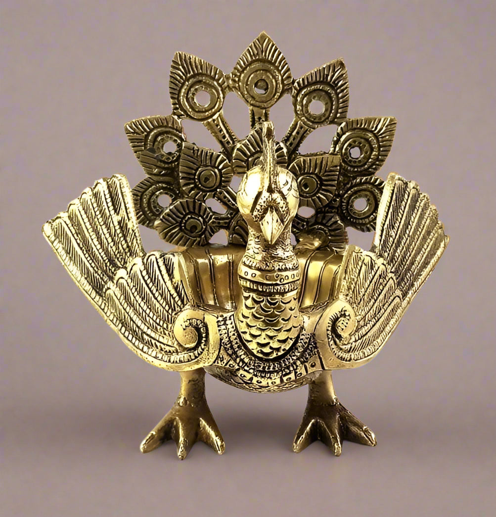 Handcrafted Brass Peacock Urli – Regal Bowl for Floating Flowers, Candles & Auspicious Decor