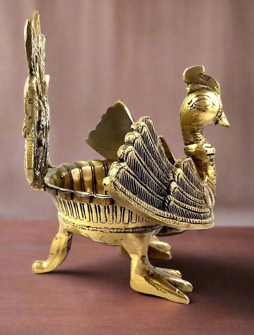 Handcrafted Brass Peacock Urli – Regal Bowl for Floating Flowers, Candles & Auspicious Decor