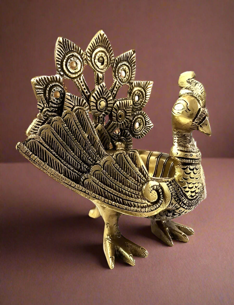 Handcrafted Brass Peacock Urli – Regal Bowl for Floating Flowers, Candles & Auspicious Decor