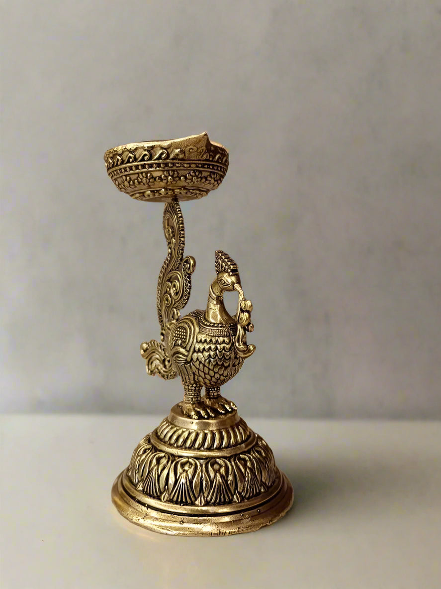 set of 2 Handcrafted Brass Peacock Diya – Symbol of Elegance, Light & Divine