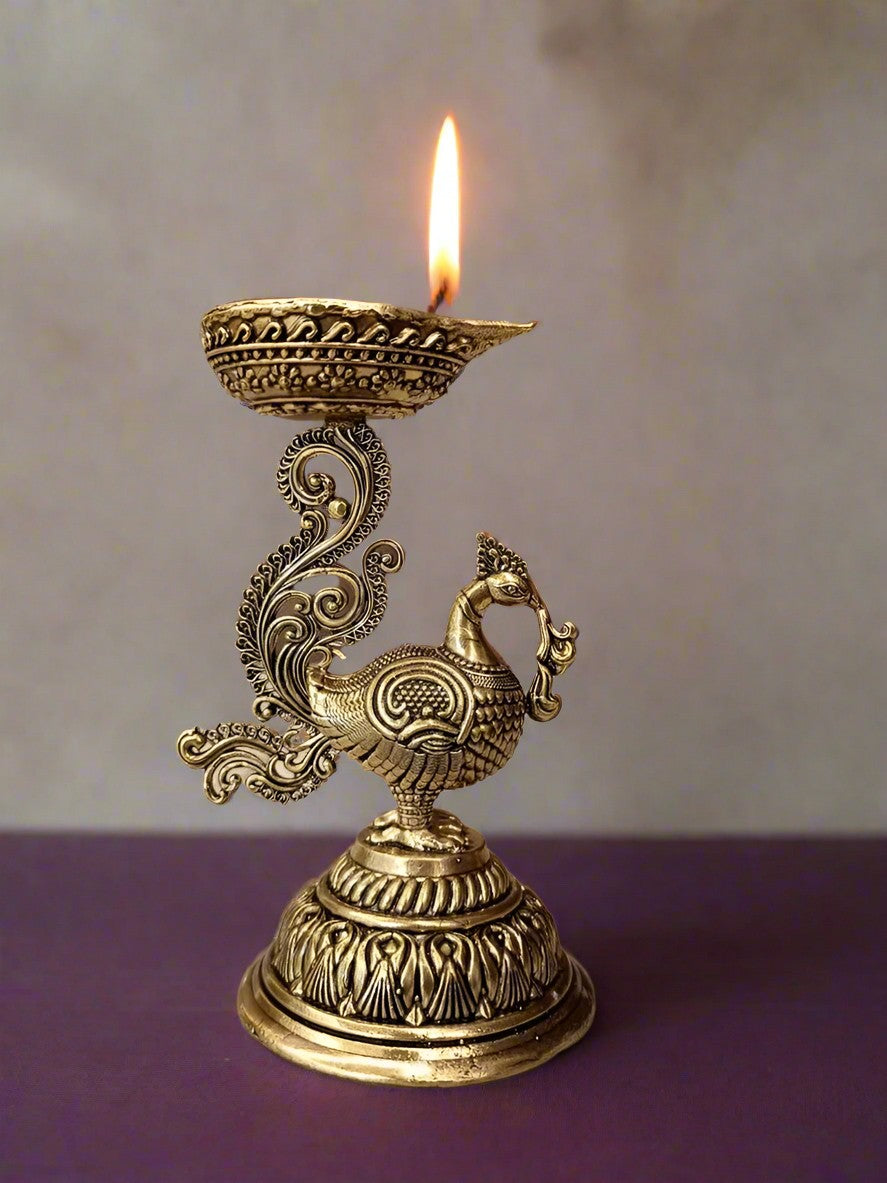 set of 2 Handcrafted Brass Peacock Diya – Symbol of Elegance, Light & Divine