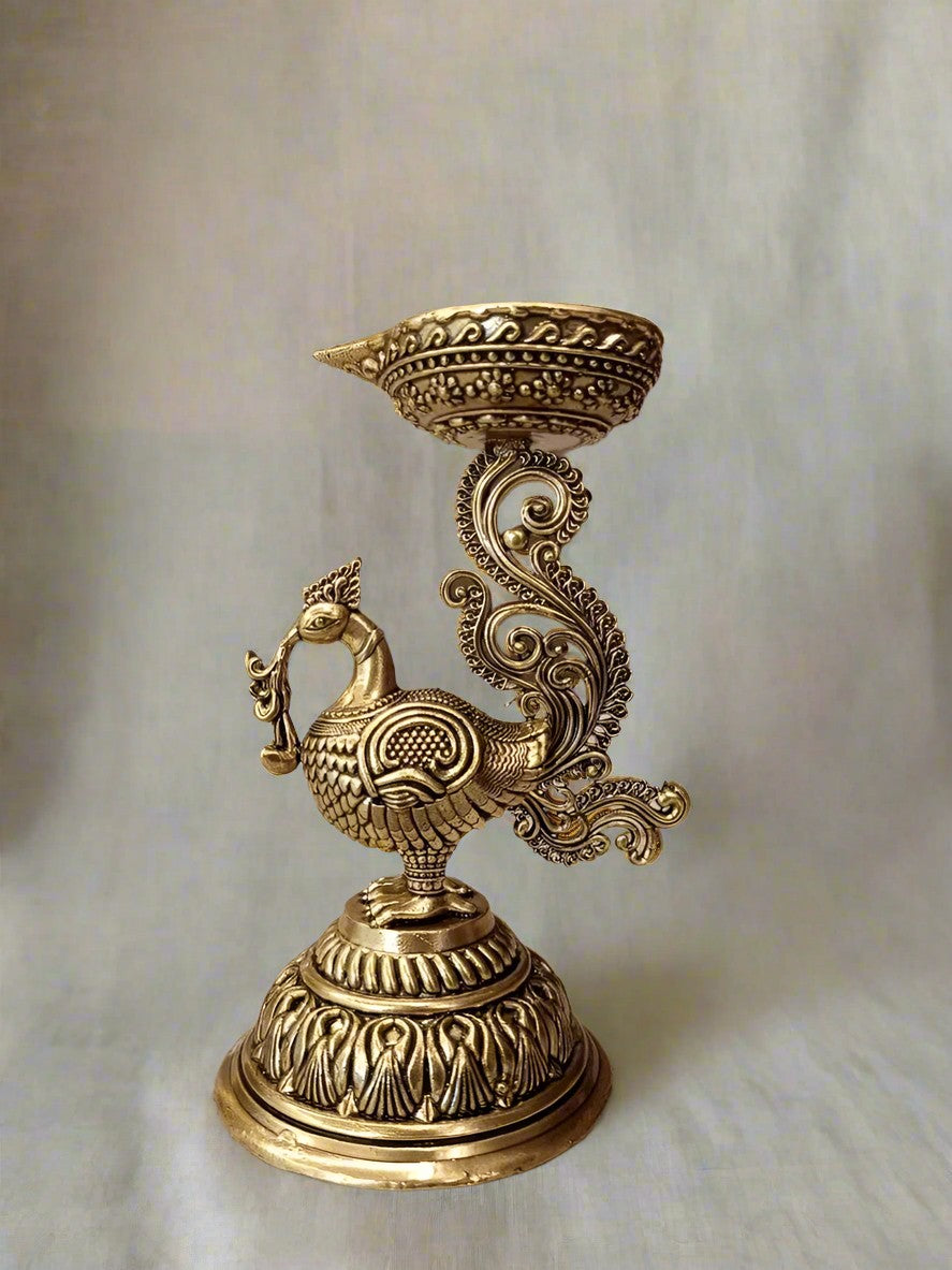 set of 2 Handcrafted Brass Peacock Diya – Symbol of Elegance, Light & Divine