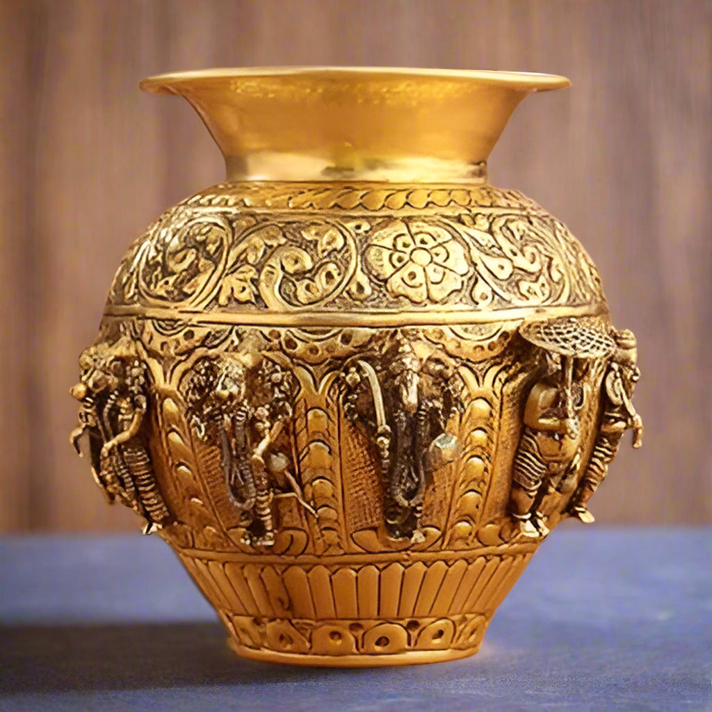 Brass Dashavatara Kalash – Sacred Pot Depicting the Ten Incarnations of Lord Vishnu