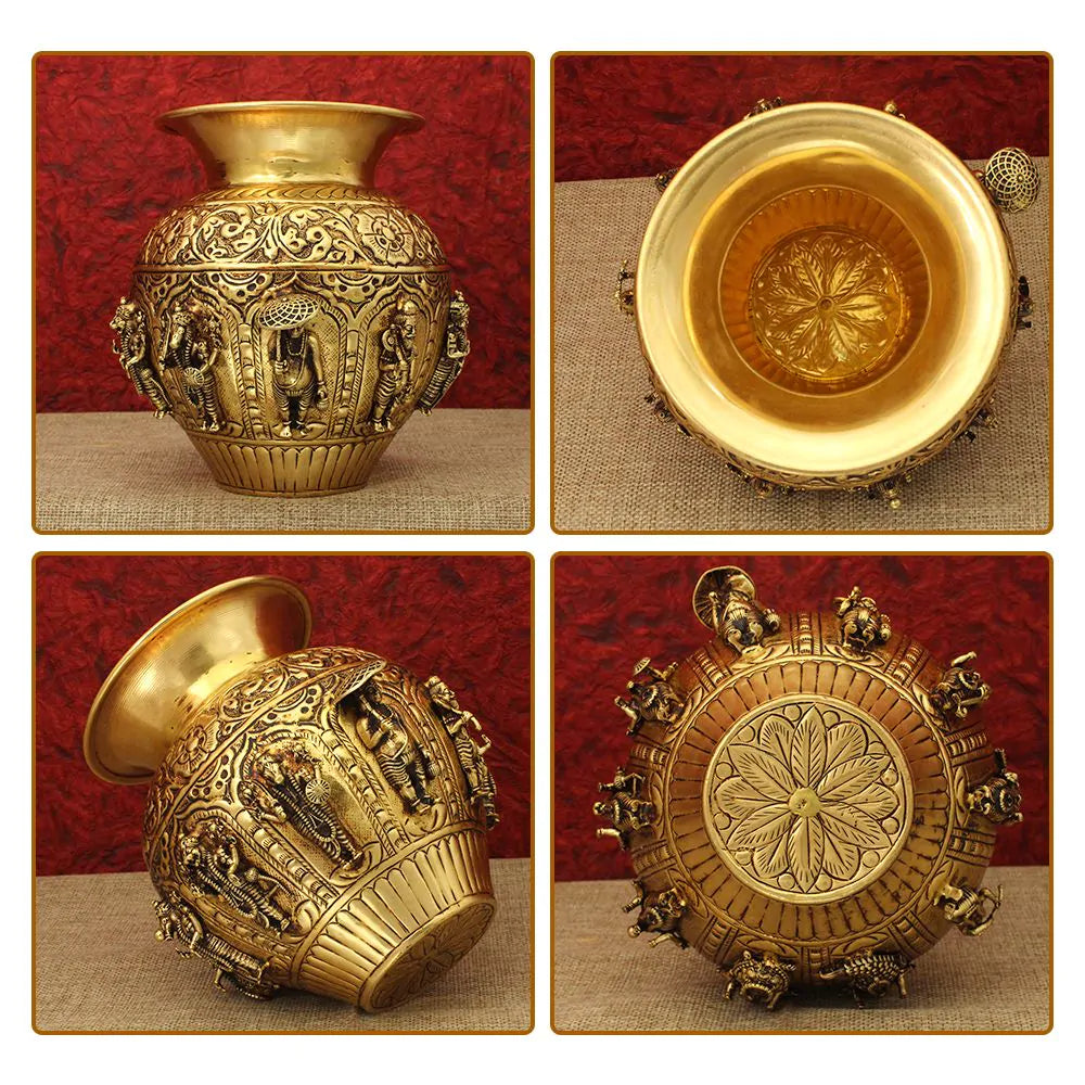 Brass Dashavatara Kalash – Sacred Pot Depicting the Ten Incarnations of Lord Vishnu