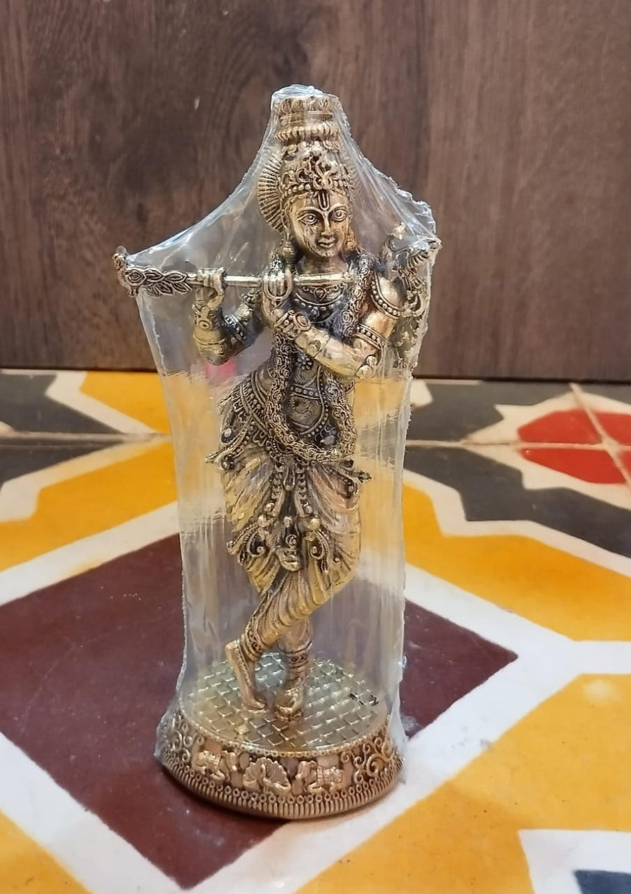 Brass Krishna Idol Playing Flute – Divine Symbol of Love, Harmony & Prosperity for Pooja & Décor