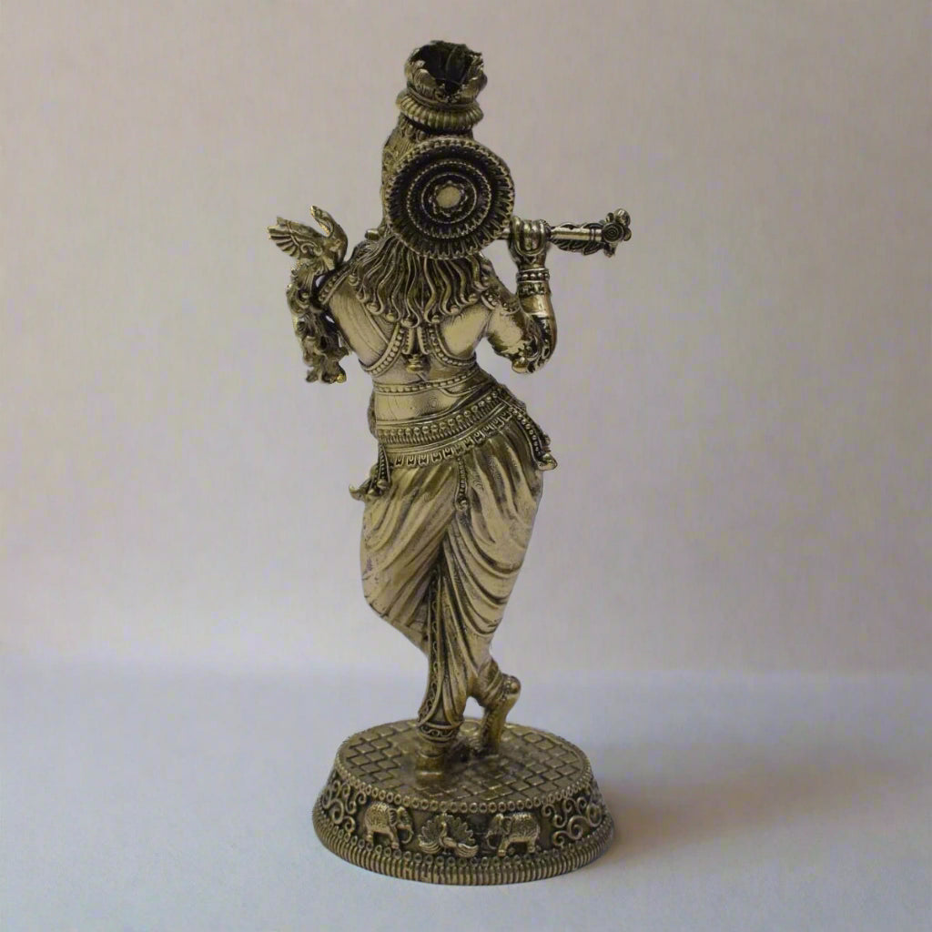 Brass Krishna Idol Playing Flute – Divine Symbol of Love, Harmony & Prosperity for Pooja & Décor
