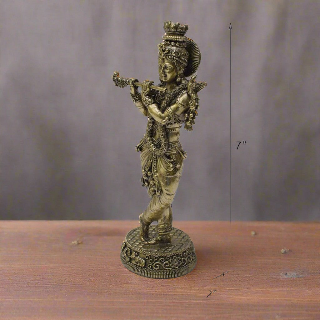 Brass Krishna Idol Playing Flute – Divine Symbol of Love, Harmony & Prosperity for Pooja & Décor