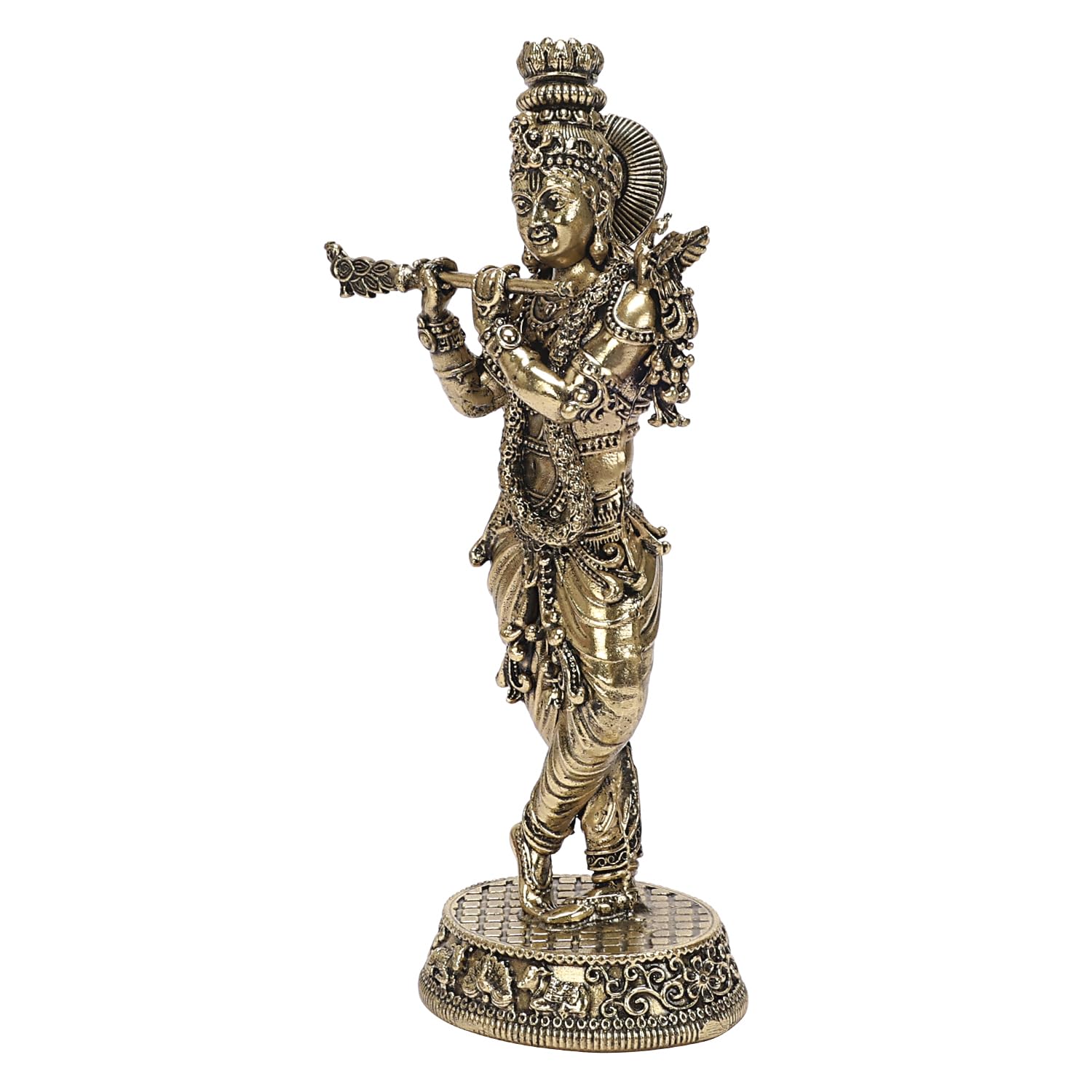 Brass Krishna Idol Playing Flute – Divine Symbol of Love, Harmony & Prosperity for Pooja & Décor