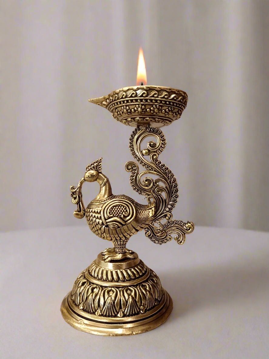 Brass Peacock Diya Set (Pack of 2) – Elegance & Auspicious Light