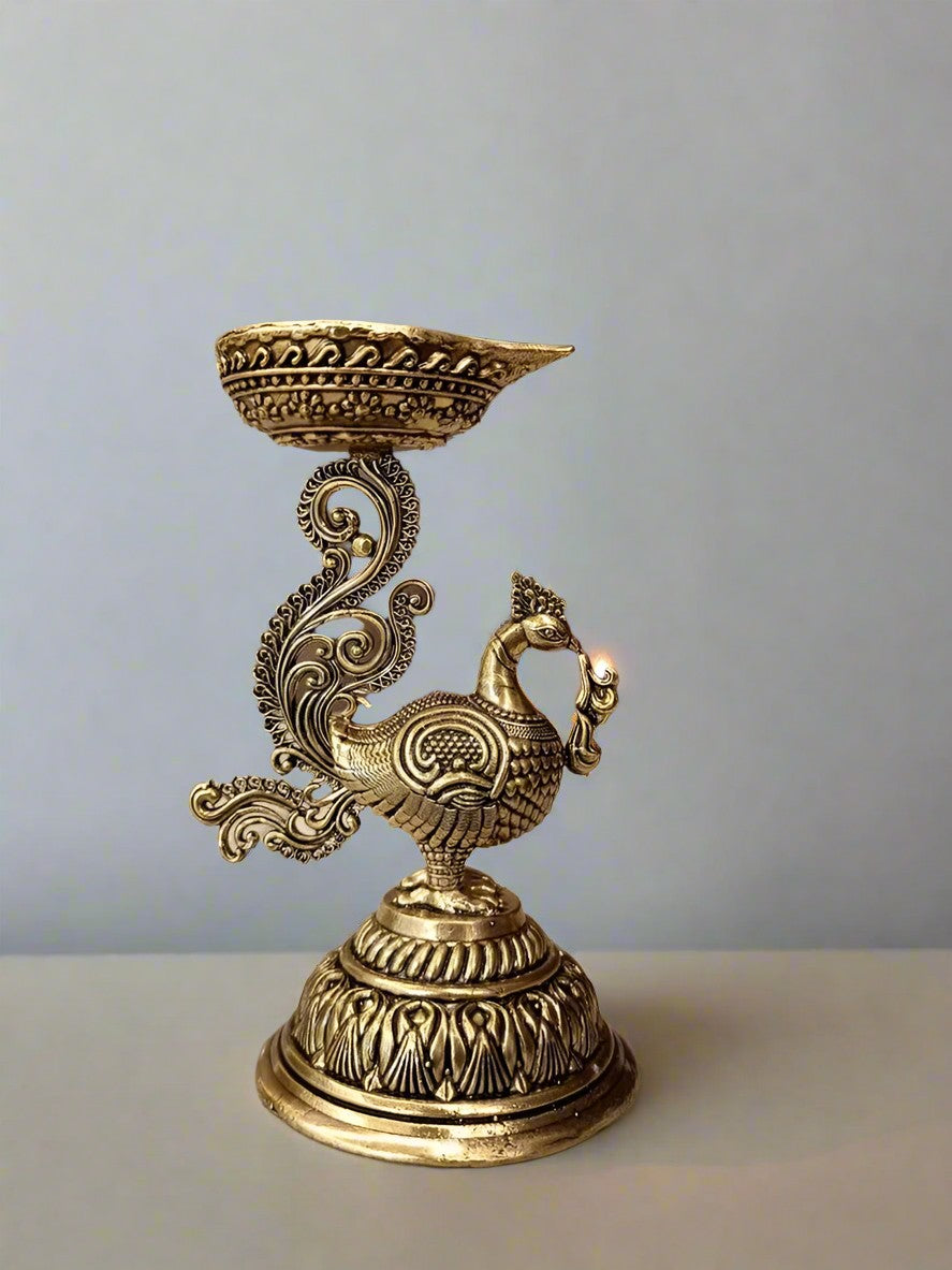 Brass Peacock Diya Set (Pack of 2) – Elegance & Auspicious Light