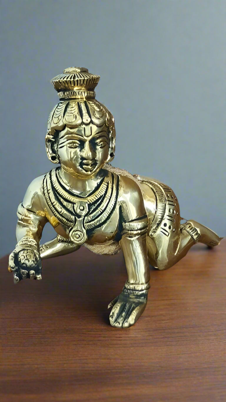 Brass Laddu Gopal Idol – Divine Baby Krishna for Puja & Décor