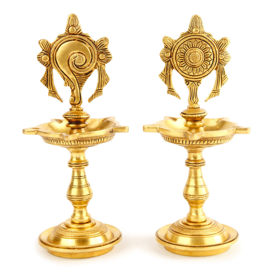 Divine Brass Shanku Chakra Diya – Handcrafted Oil Lamp for Pooja & Festive Décor