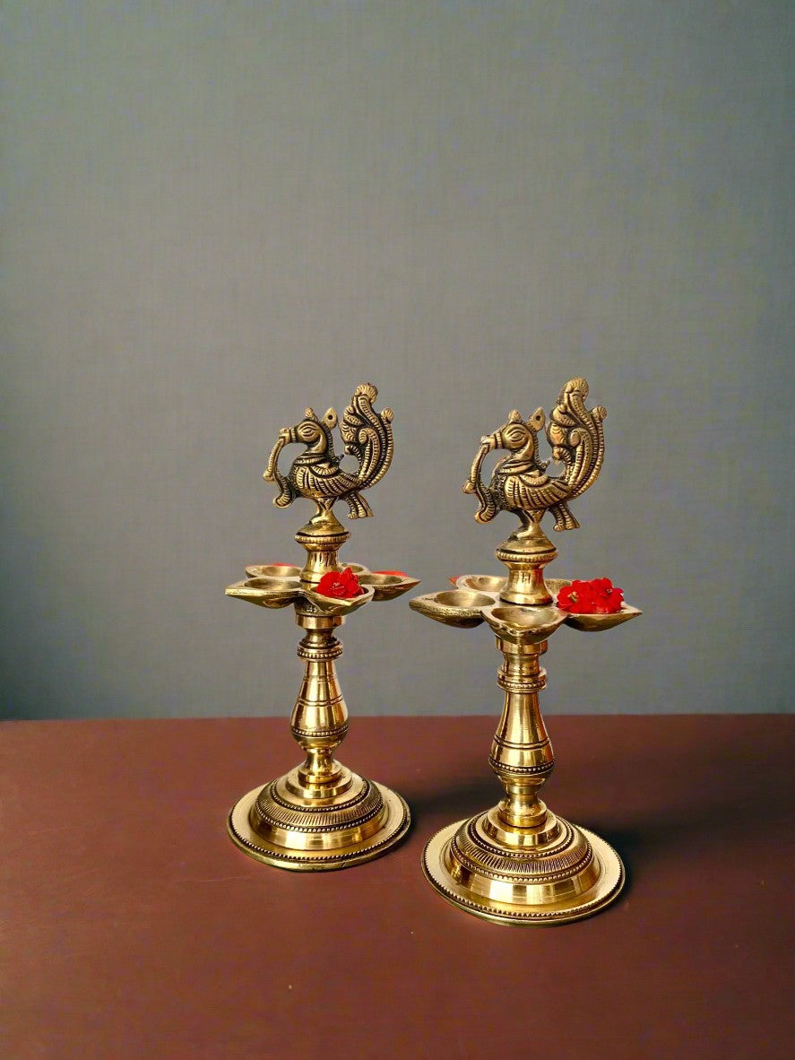 Sacred Brass Panchmukhi Aarti Diya – Five-Flame Oil Lamp for Pooja & Rituals