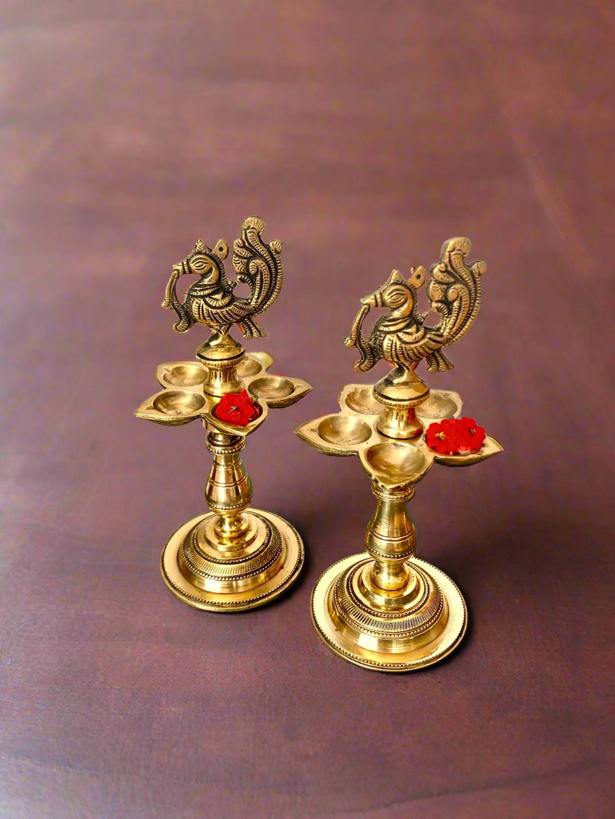 Sacred Brass Panchmukhi Aarti Diya – Five-Flame Oil Lamp for Pooja & Rituals