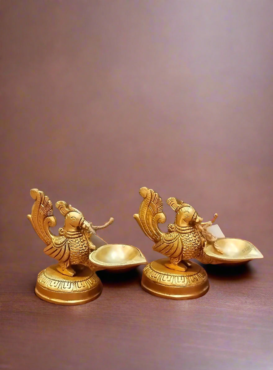 Brass Peacock Design Diya – Ethnic Oil Lamp for Pooja, Décor & Gifting