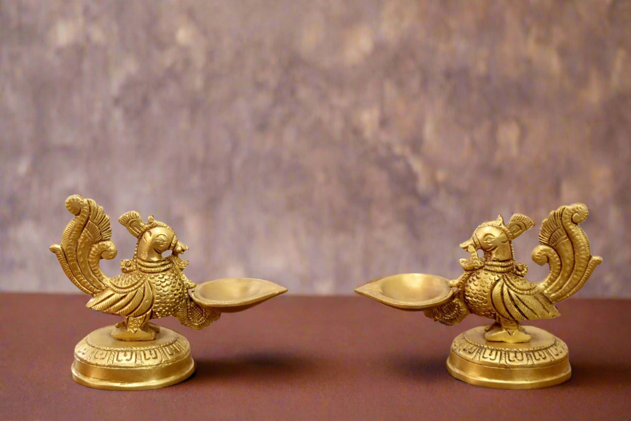 Brass Peacock Design Diya – Ethnic Oil Lamp for Pooja, Décor & Gifting