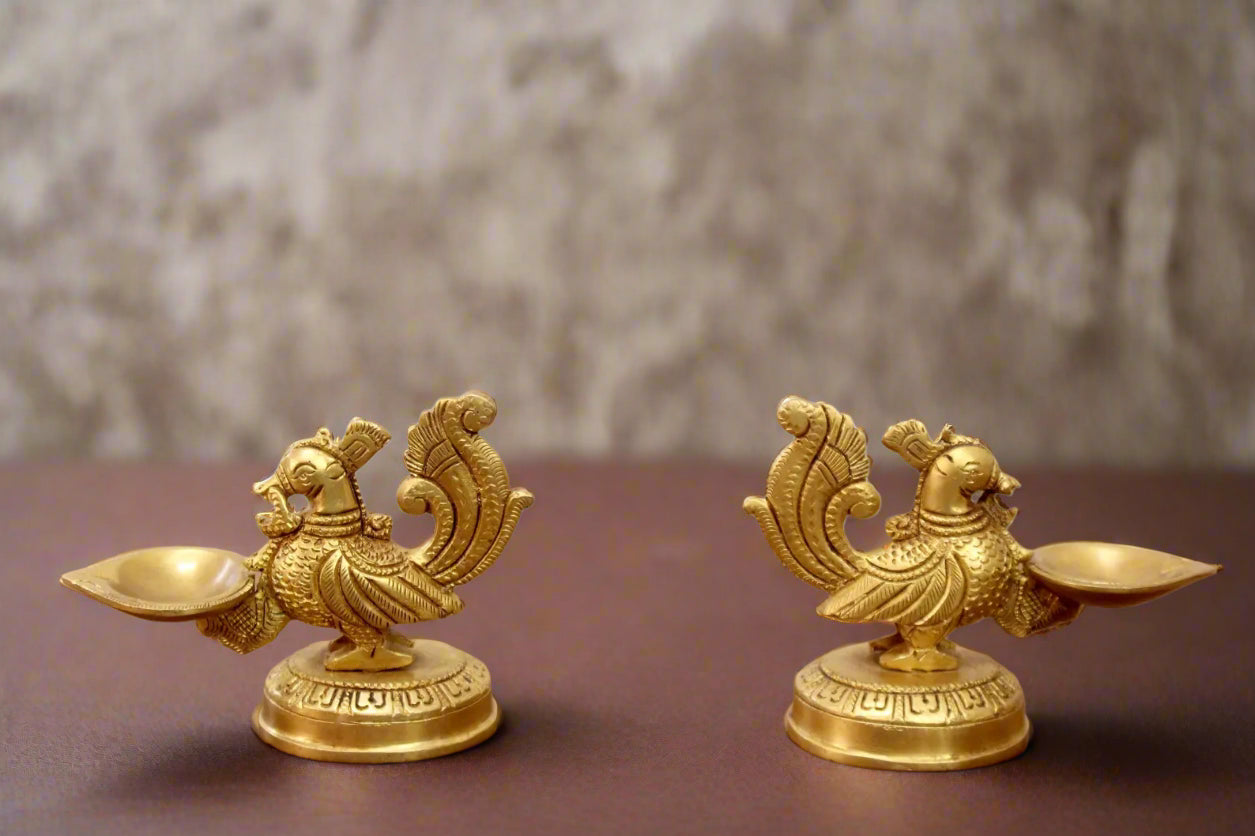 Brass Peacock Design Diya – Ethnic Oil Lamp for Pooja, Décor & Gifting