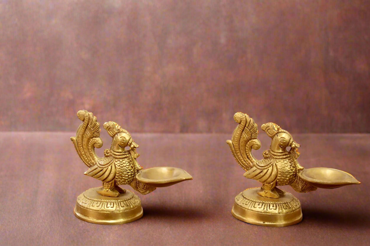 Brass Peacock Design Diya – Ethnic Oil Lamp for Pooja, Décor & Gifting