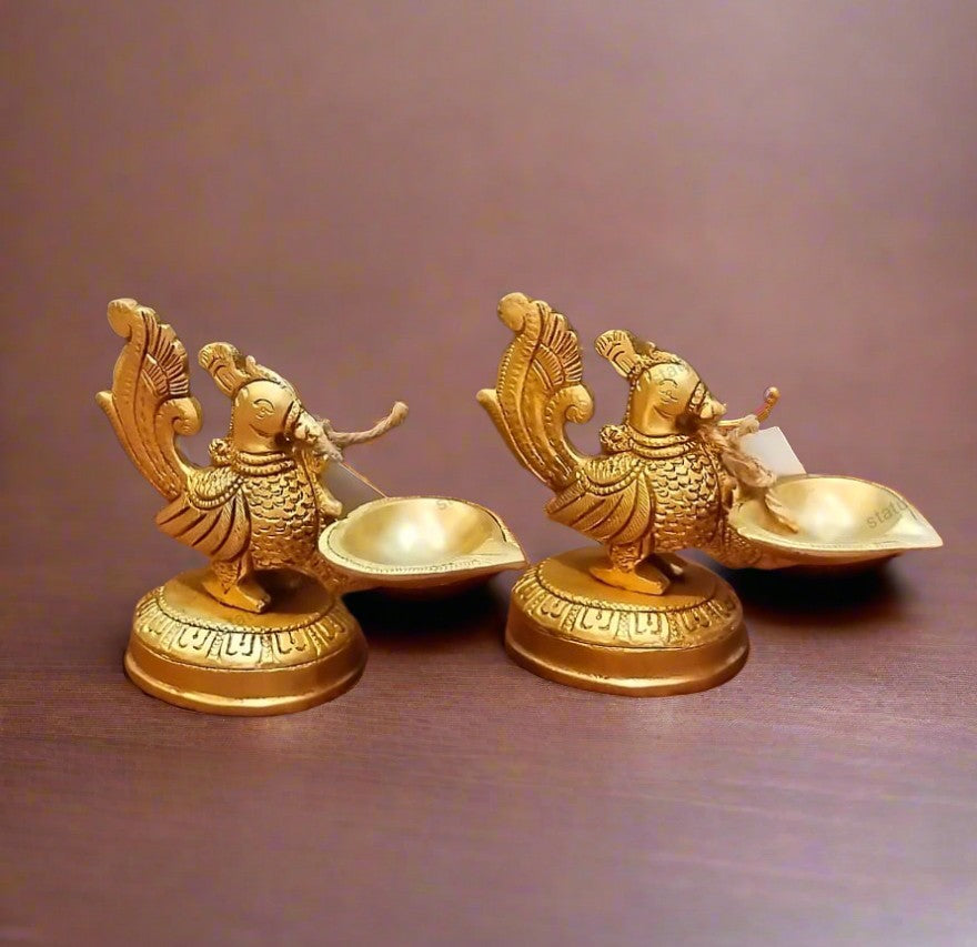 Brass Peacock Design Diya – Ethnic Oil Lamp for Pooja, Décor & Gifting