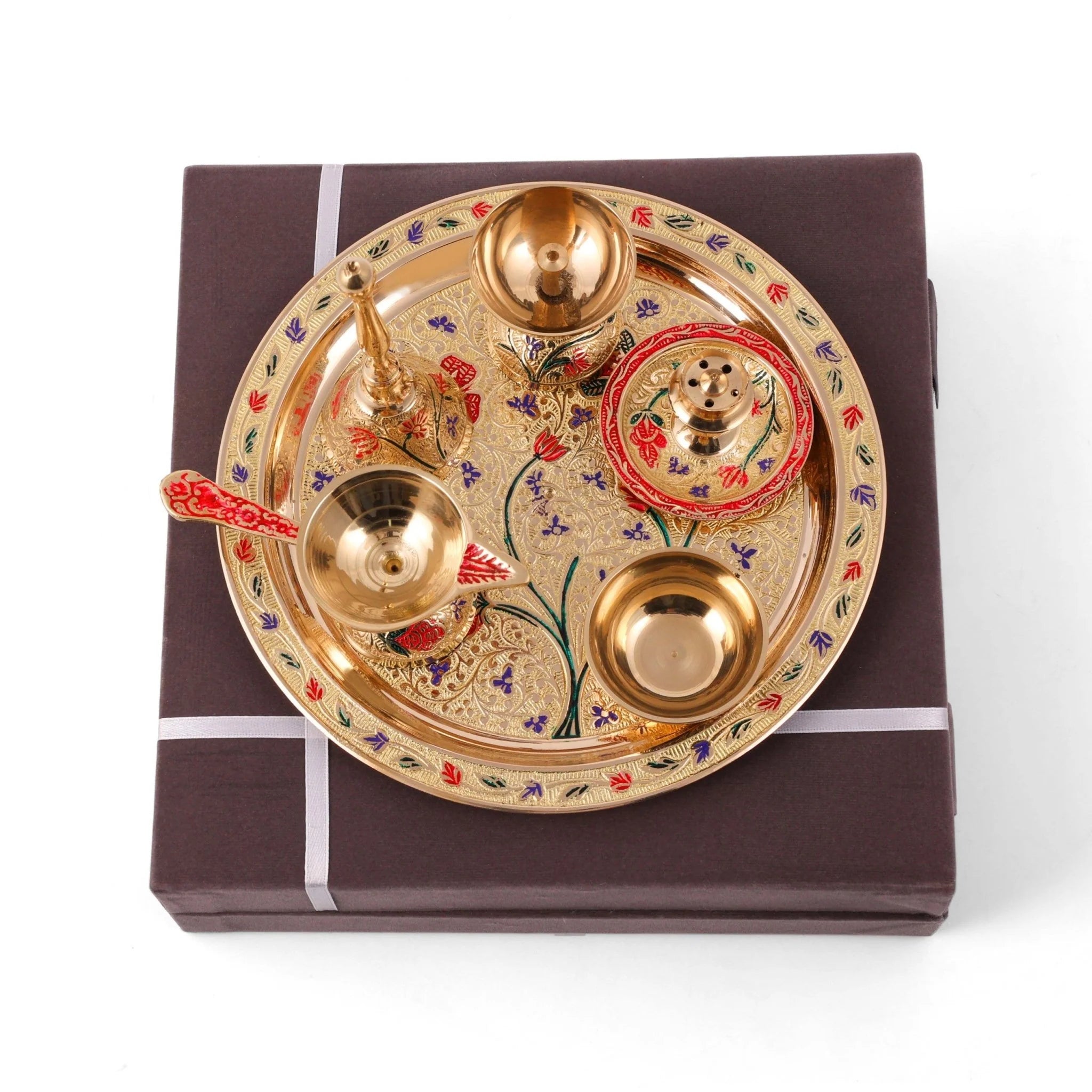 Brass Colorful Pooja thali Set