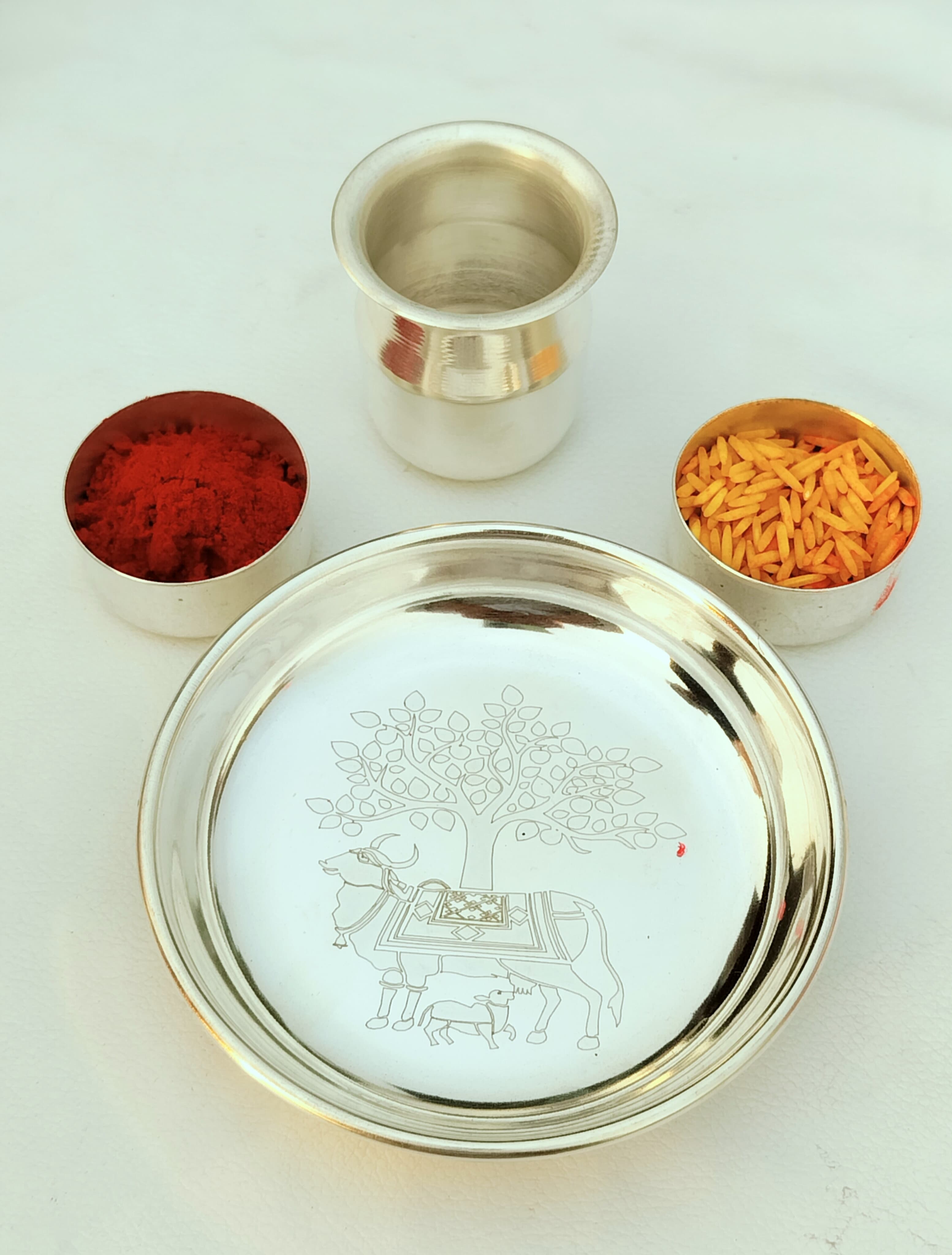 German Silver Mini Pooja thali Set of 4 Pieces